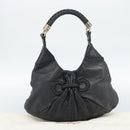 Salvatore Ferragamo Gancini Shoulder Bag Leather Black Silver Auth 194747A-12