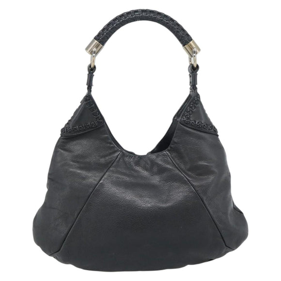 Salvatore Ferragamo Gancini Shoulder Bag Leather Black Silver Auth 194747A