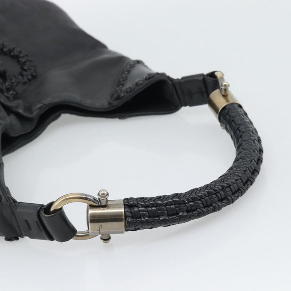 Salvatore Ferragamo Gancini Shoulder Bag Leather Black Silver Auth 194747A