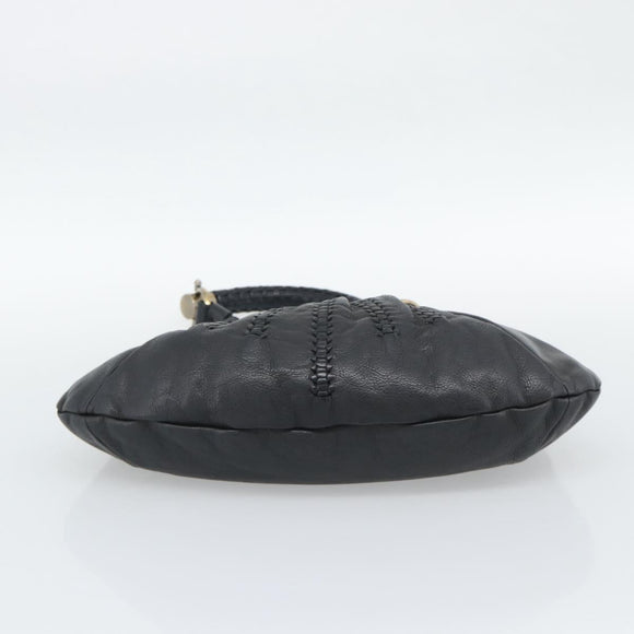 Salvatore Ferragamo Gancini Shoulder Bag Leather Black Silver Auth 194747A