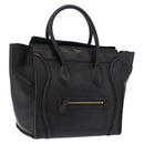 CELINE Luggage Mini shopper Hand Bag Calf Skin Black Silver Auth 194754V-1