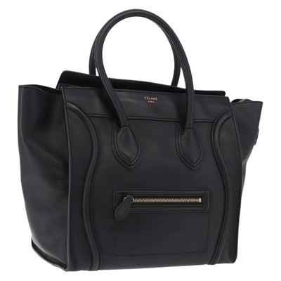 CELINE Luggage Mini shopper Hand Bag Calf Skin Black Silver Auth 194754V