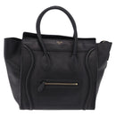 CELINE Luggage Mini shopper Hand Bag Calf Skin Black Silver Auth 194754V-2