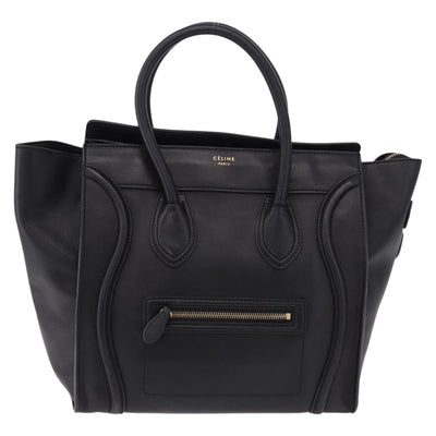 CELINE Luggage Mini shopper Hand Bag Calf Skin Black Silver Auth 194754V - 0