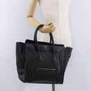CELINE Luggage Mini shopper Hand Bag Calf Skin Black Silver Auth 194754V-23