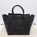 CELINE Luggage Mini shopper Hand Bag Calf Skin Black Silver Auth 194754V-24