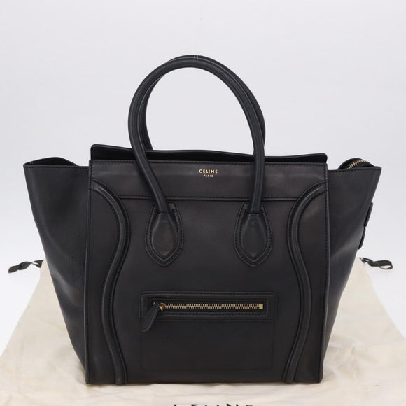 CELINE Luggage Mini shopper Hand Bag Calf Skin Black Silver Auth 194754V