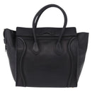 CELINE Luggage Mini shopper Hand Bag Calf Skin Black Silver Auth 194754V-3