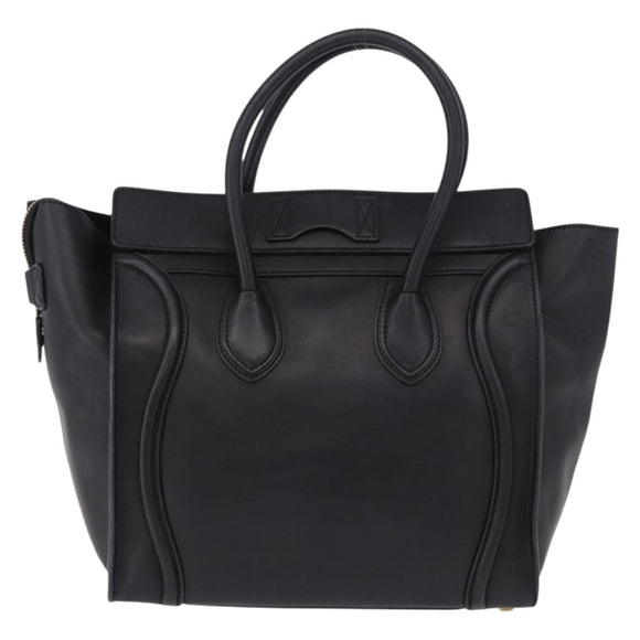 CELINE Luggage Mini shopper Hand Bag Calf Skin Black Silver Auth 194754V