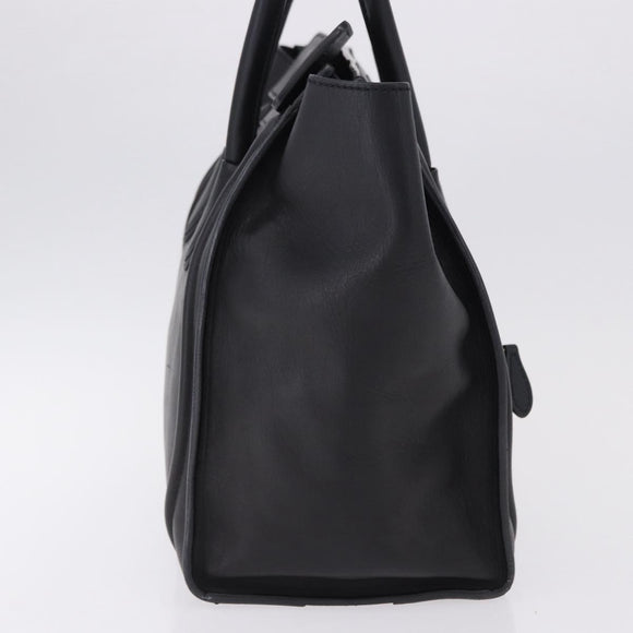 CELINE Luggage Mini shopper Hand Bag Calf Skin Black Silver Auth 194754V