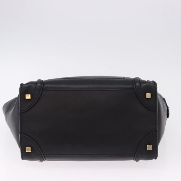 CELINE Luggage Mini shopper Hand Bag Calf Skin Black Silver Auth 194754V