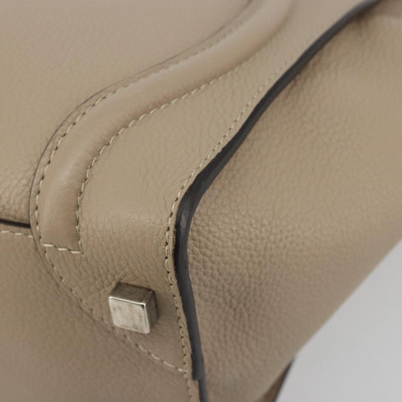 CELINE Luggage Micro shopper Hand Bag Leather Beige Auth 194755SAM
