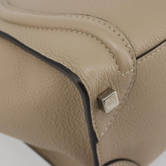 CELINE Luggage Micro shopper Hand Bag Leather Beige Auth 194755SAM