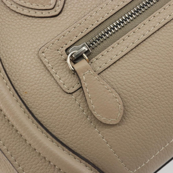 CELINE Luggage Micro shopper Hand Bag Leather Beige Auth 194755SAM