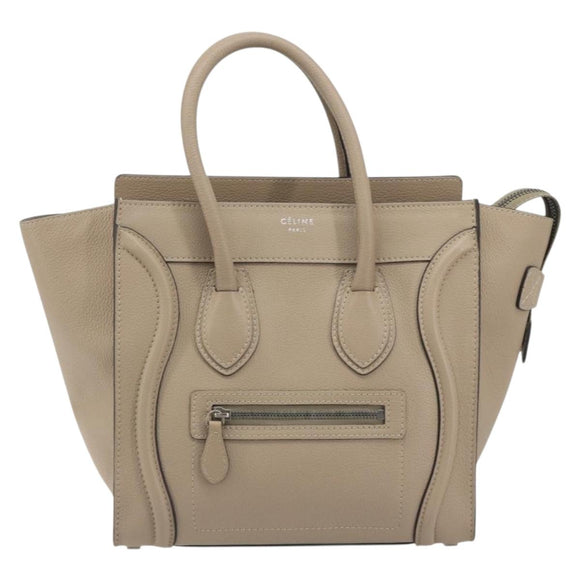 CELINE Luggage Micro shopper Hand Bag Leather Beige Auth 194755SAM