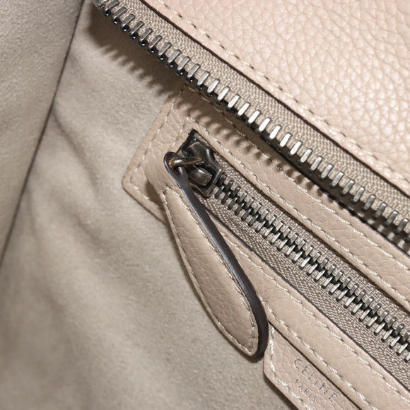 CELINE Luggage Micro shopper Hand Bag Leather Beige Auth 194755SAM