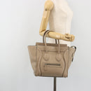 CELINE Luggage Micro shopper Hand Bag Leather Beige Auth 194755SAM-25