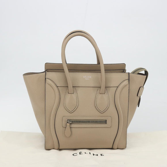 CELINE Luggage Micro shopper Hand Bag Leather Beige Auth 194755SAM