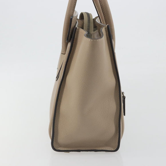 CELINE Luggage Micro shopper Hand Bag Leather Beige Auth 194755SAM