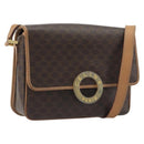 CELINE Macadam Canvas Circle Shoulder Bag PVC Leather Brown Gold Auth 194756-1