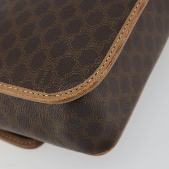 CELINE Macadam Canvas Circle Shoulder Bag PVC Leather Brown Gold Auth 194756
