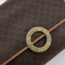 CELINE Macadam Canvas Circle Shoulder Bag PVC Leather Brown Gold Auth 194756-17