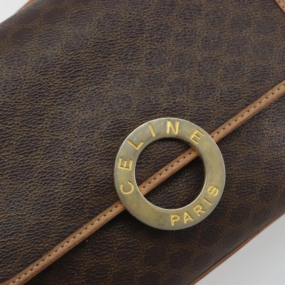 CELINE Macadam Canvas Circle Shoulder Bag PVC Leather Brown Gold Auth 194756