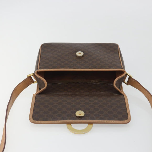 CELINE Macadam Canvas Circle Shoulder Bag PVC Leather Brown Gold Auth 194756