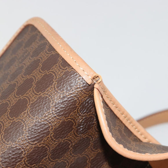 CELINE Macadam Canvas Circle Shoulder Bag PVC Leather Brown Gold Auth 194756