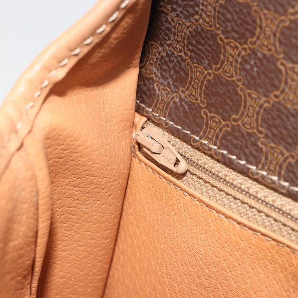 CELINE Macadam Canvas Circle Shoulder Bag PVC Leather Brown Gold Auth 194756
