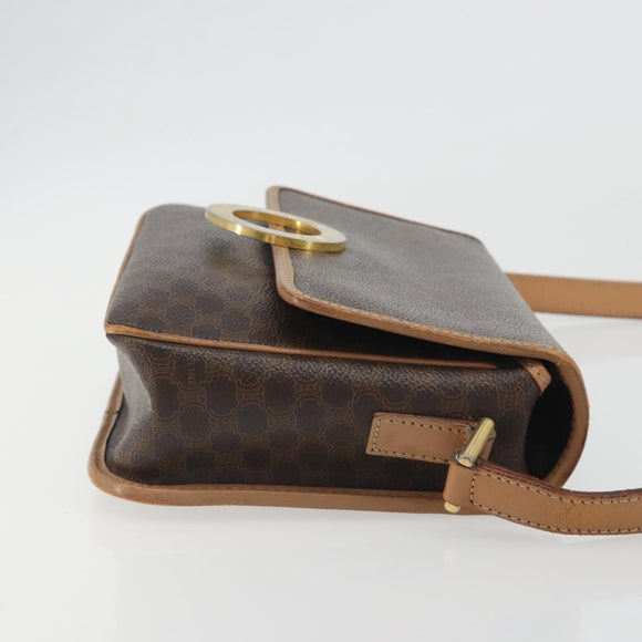 CELINE Macadam Canvas Circle Shoulder Bag PVC Leather Brown Gold Auth 194756