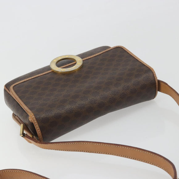 CELINE Macadam Canvas Circle Shoulder Bag PVC Leather Brown Gold Auth 194756