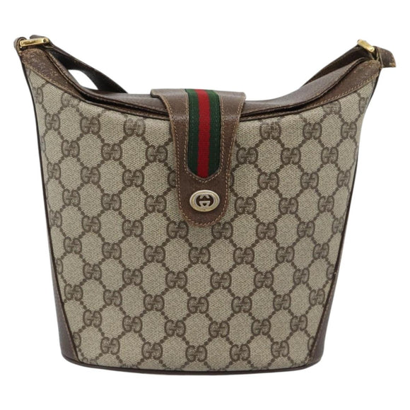 GUCCI GG Supreme Web Sherry Line Bag PVC Beige Gold 904 02 001 Auth 194758