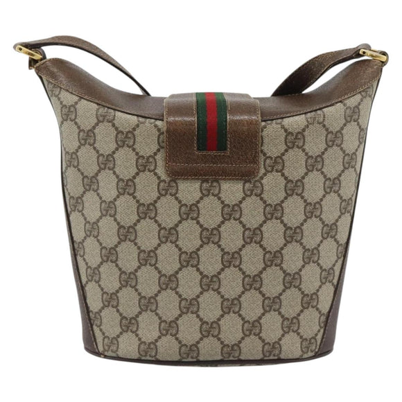 GUCCI GG Supreme Web Sherry Line Bag PVC Beige Gold 904 02 001 Auth 194758