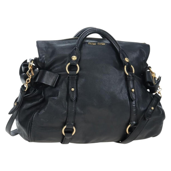 Miu Miu Hand Bag Leather 2way Black Gold Auth 194760V