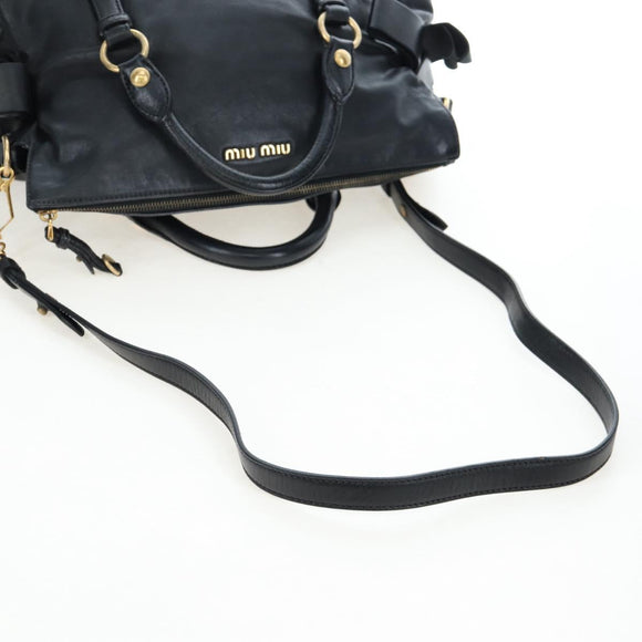 Miu Miu Hand Bag Leather 2way Black Gold Auth 194760V