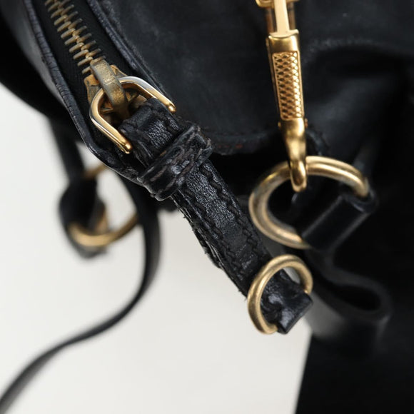 Miu Miu Hand Bag Leather 2way Black Gold Auth 194760V