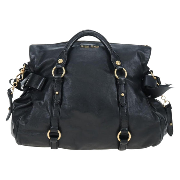 Miu Miu Hand Bag Leather 2way Black Gold Auth 194760V