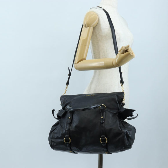 Miu Miu Hand Bag Leather 2way Black Gold Auth 194760V