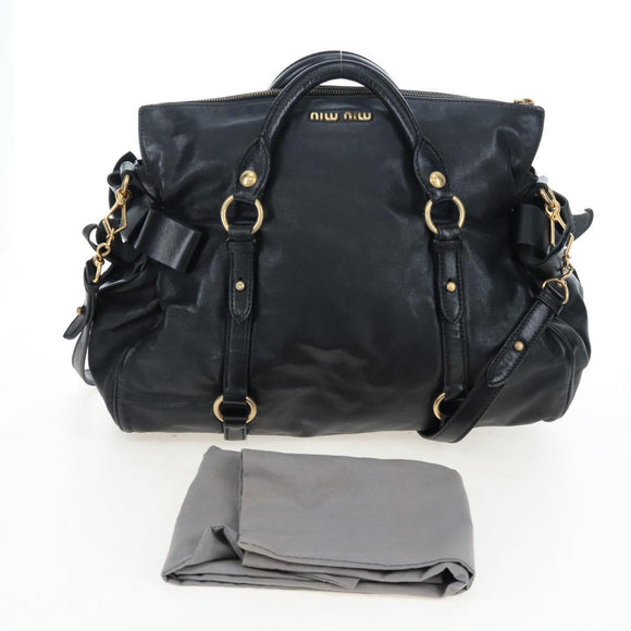 Miu Miu Hand Bag Leather 2way Black Gold Auth 194760V