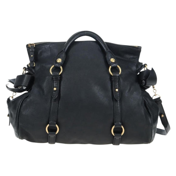 Miu Miu Hand Bag Leather 2way Black Gold Auth 194760V