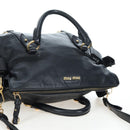 Miu Miu Hand Bag Leather 2way Black Gold Auth 194760V-7
