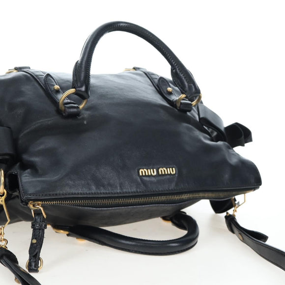 Miu Miu Hand Bag Leather 2way Black Gold Auth 194760V