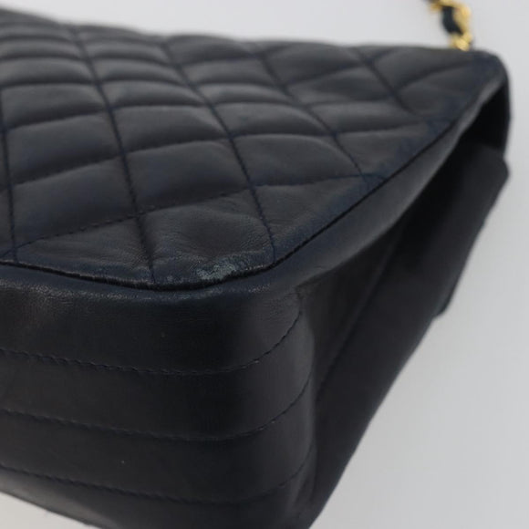 CHANEL Matelasse Chain Shoulder Bag Lamb Skin Navy Gold CC Auth 194761