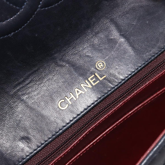 CHANEL Matelasse Chain Shoulder Bag Lamb Skin Navy Gold CC Auth 194761