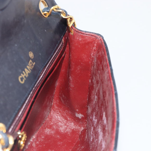 CHANEL Matelasse Chain Shoulder Bag Lamb Skin Navy Gold CC Auth 194761