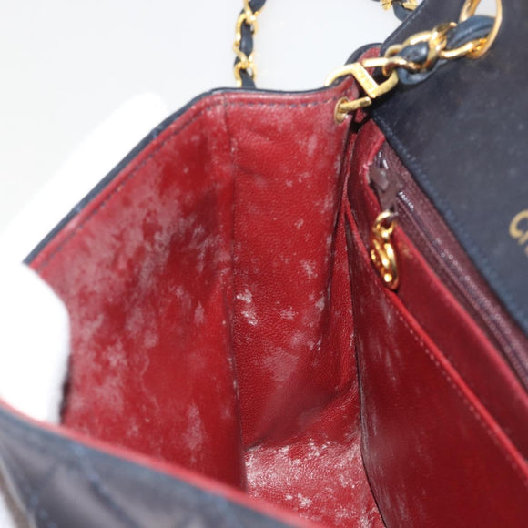 CHANEL Matelasse Chain Shoulder Bag Lamb Skin Navy Gold CC Auth 194761