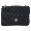 CHANEL Matelasse Chain Shoulder Bag Lamb Skin Navy Gold CC Auth 194761-13