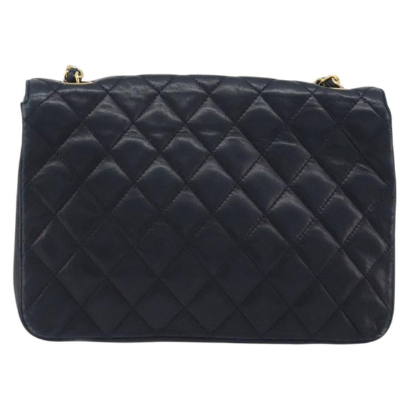 CHANEL Matelasse Chain Shoulder Bag Lamb Skin Navy Gold CC Auth 194761