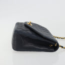 CHANEL Matelasse Chain Shoulder Bag Lamb Skin Navy Gold CC Auth 194761-3